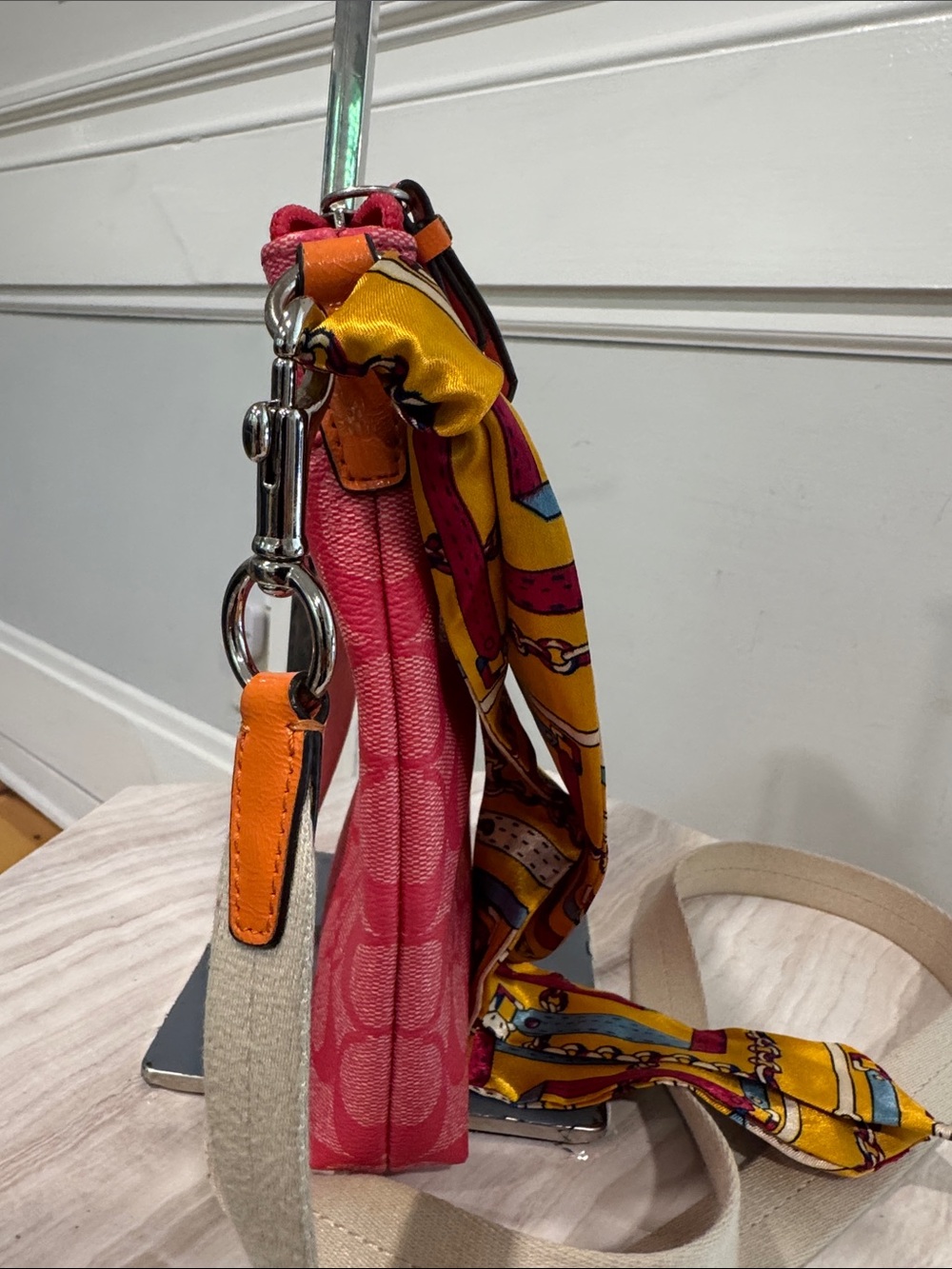 Coach Bag Signature Pink Orange Stripe Swingpack Crossbody - Picture 7 of 17